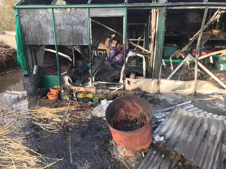 Crews from Bridport and Beaminster were called to a greenhouse on fire (Image: Bridport Fire Station)