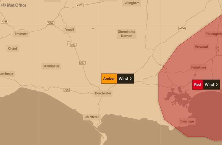 Parts of Dorset issued with red weather warning as Storm Eunice hits the county