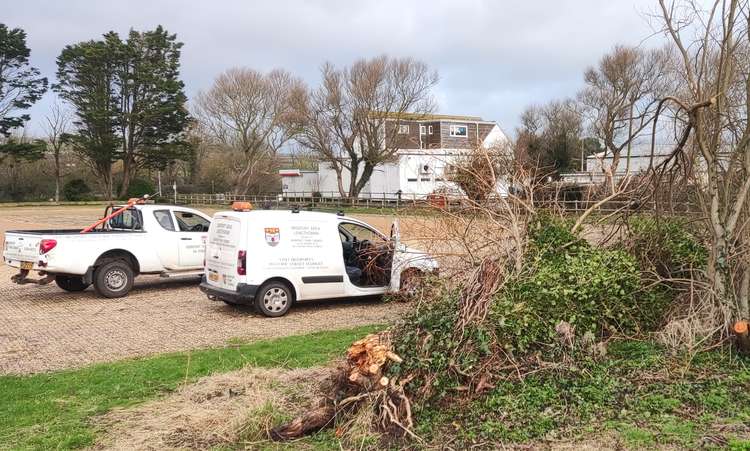 The team responding to a fallen tree at West Bay Road car park