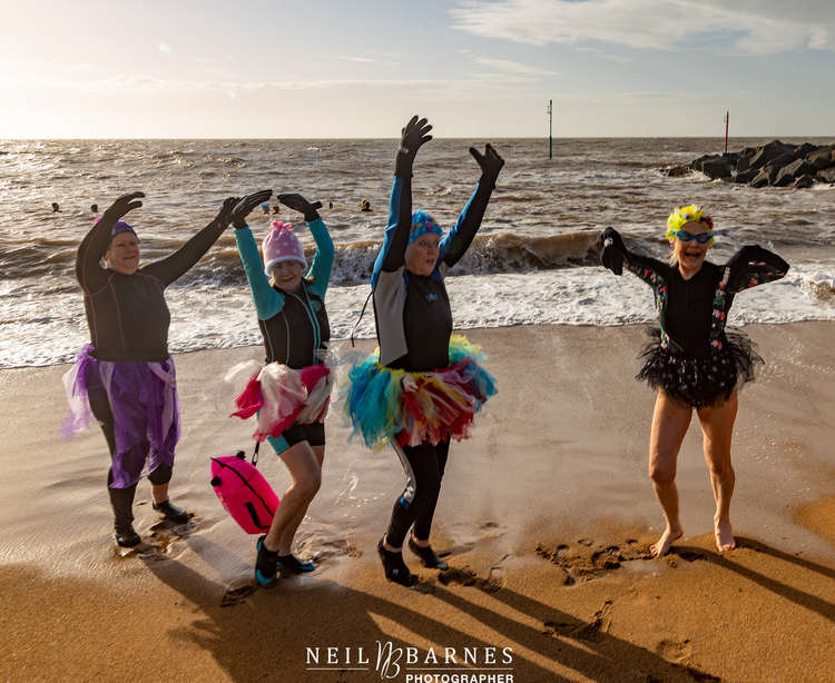 Bridport Bluetits marking 'tu-tu-tu Tuesday' wearing tutus at West Bay (Image: Neil Barnes)