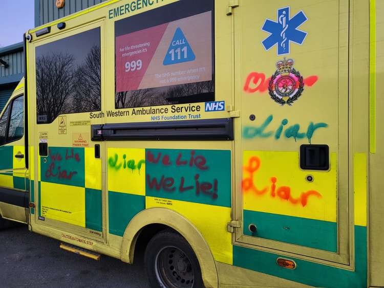 The vandalised ambulance (Image: SWASFT)