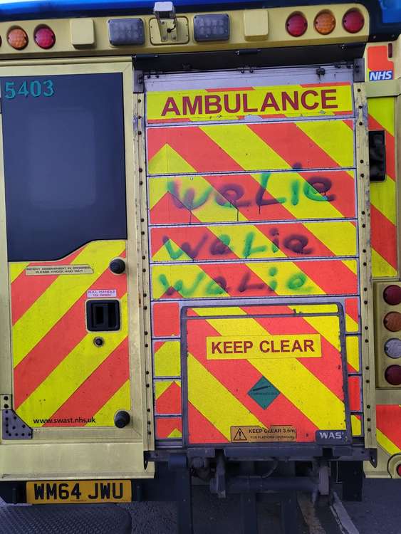 The vandalised ambulance (Image: SWASFT)