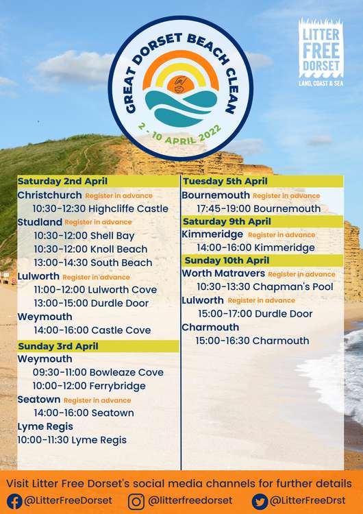 Litter Free Dorset's Great Dorset Beach Clean takes place from April 2 to 10