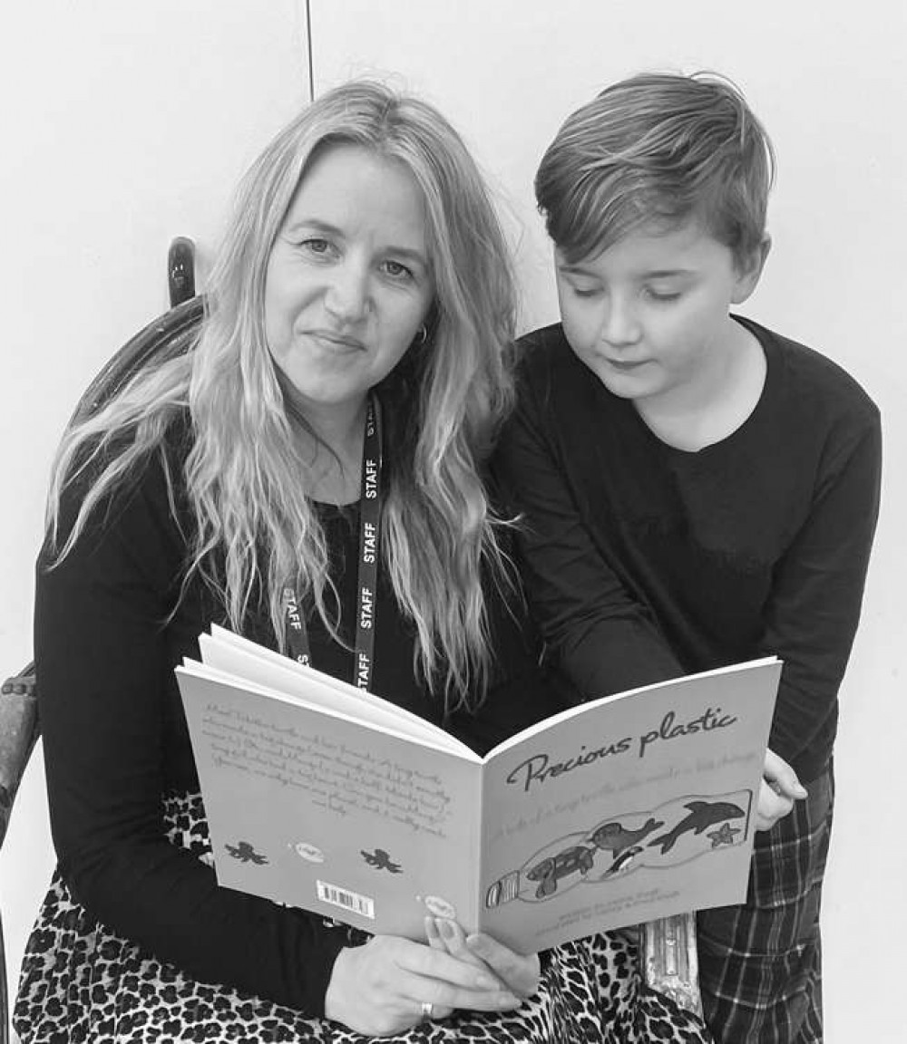 Laura Swift with her son, Fred, who helped her illustrate her book 'Plastic Pollutions'