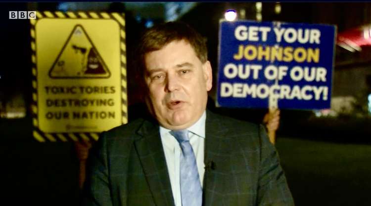 Mr Bridgen was heckled by a protestor during the interview. Image: BBC iPlayer