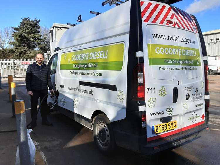 Goodbye diesel, Community Services Portfolio Holder Councillor Andrew Woodman fills up a housing maintenance van with HVO