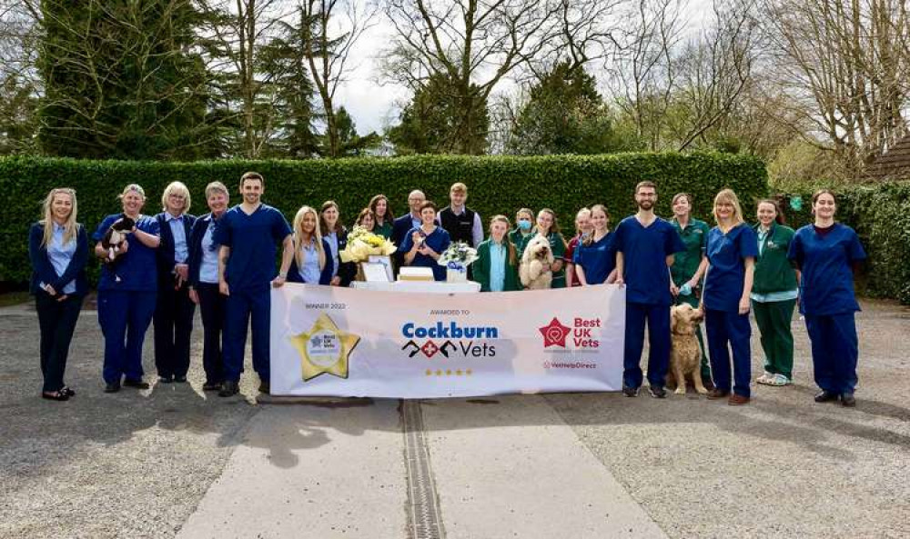 The team at Cockburn Vets celebrate their award for the second successive year