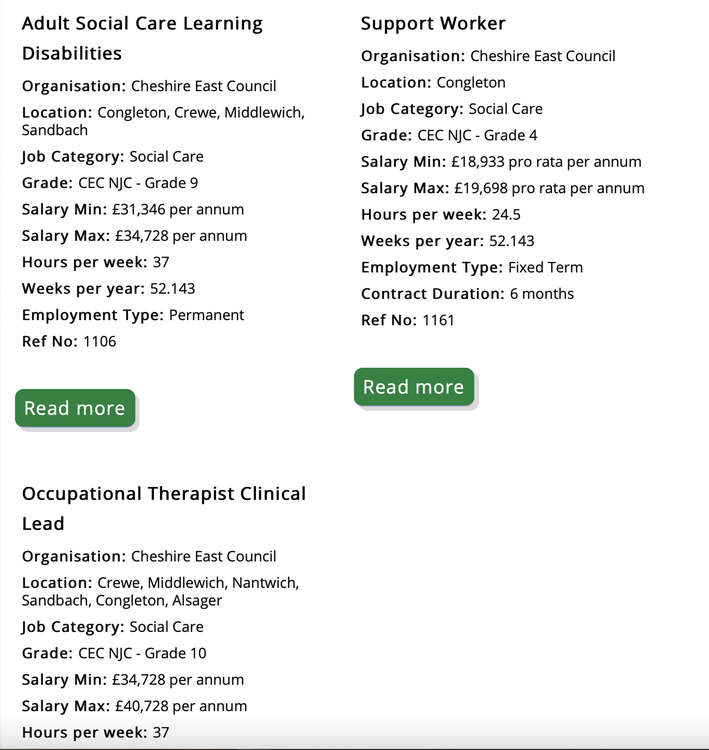 While all of the departing have been replaced, there are an additional three adult care sector vacancies in Congleton.