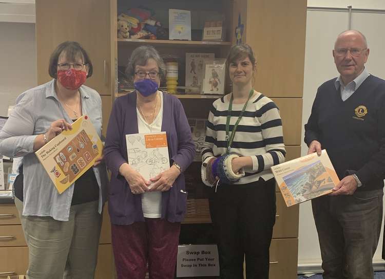 Gill Brickwood & Diane Ritherdon, of Dementia Friendly Congleton. Jenny Norton, Congleton Library & David Morris, of Congleton Lions.