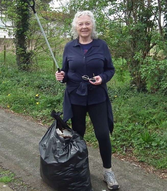 Councillor Lesley Smetham on a litter picking expedition near her home in Gawsworth.