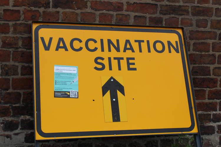 A vaccination sign in Congleton's Market Square.