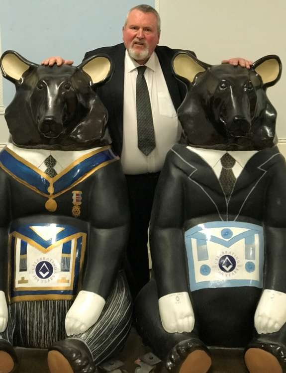 Savaged from the scrapheap: You can't not smile at these two bears, which cheered up key workers when the pandemic was at its worst. The as-seen-on TV bears Masonic Hall rescue bears look right at home with Andy Barratt.