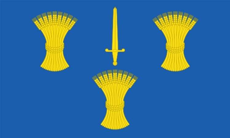 The Cheshire Flag contains a sword and three wheatsheafs. It was adopted in 2013.