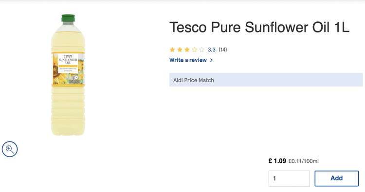 Pure Sunflower Oil is cheaper than both petrol and diesel per litre at Tesco. (Image - Tesco)