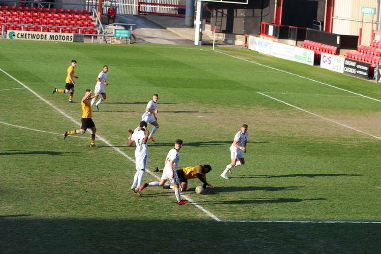 Crowd trouble marred last August's bank holiday loss in Macclesfield, which meant a neutral venue was chosen to further separate fans, in the hopes of avoiding trouble. Of which, there was none. Pictured is a late penalty shout for the Bears.