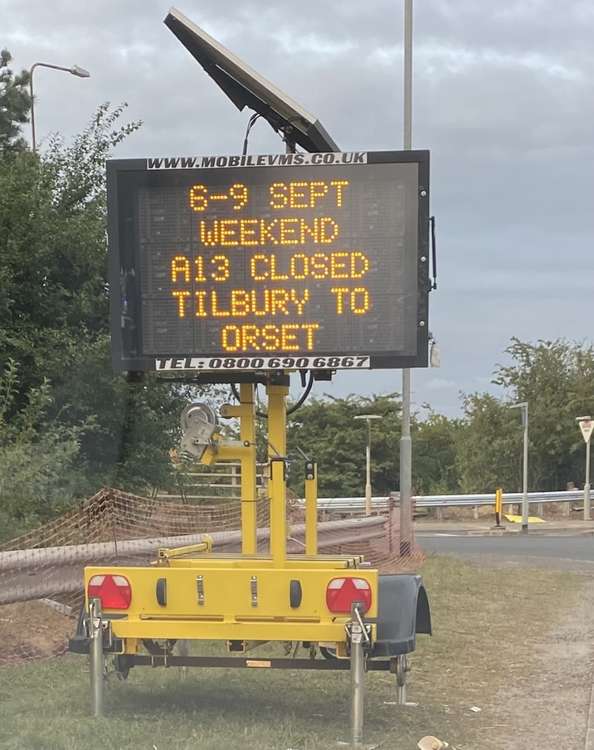 Shame about the date: Thurrock Council's warning signs close to the A13 gave out misleading information about the date!