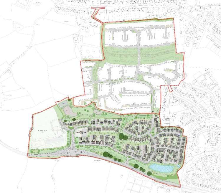Revised Plans For 675 Homes On The A39 Quantock Road In Bridgwater. CREDIT: Grainge Architects. Free to use for all BBC wire partners.