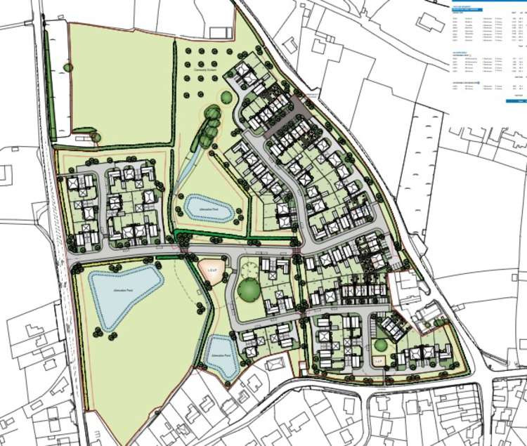 Plans For 96 Homes On The Round Oak Farm Site On The A371 Upper New Road In Cheddar. CREDIT: Clancy Design Services. Free to use for all BBC wire partners.