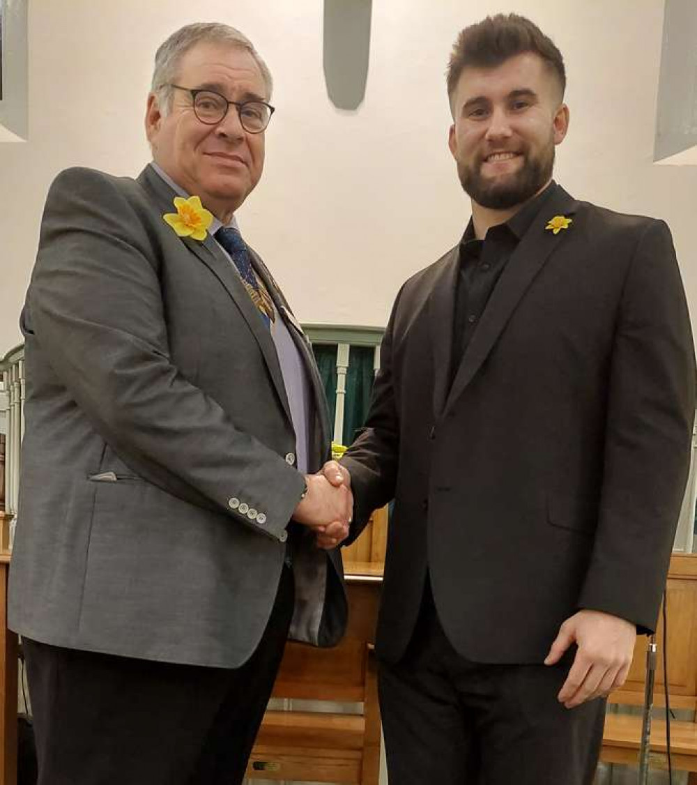 Malcolm Hallewell, president of Cowbridge Rotary Club, with Rhydian Jenkins. (Image credit: Malcolm Hallewell)