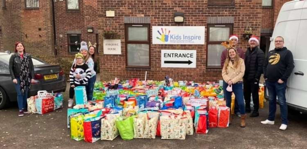 Lane and her team with last year's delivery of gifts.