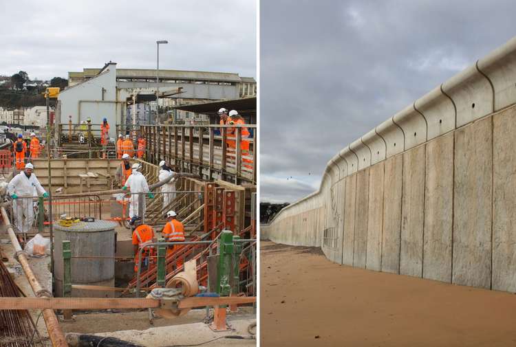 L: Work continues on the second section near the station building. R: The second section as seen from the beach (Nub News, Will Goddard)