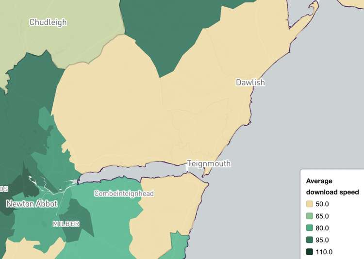 Map showing average download speeds (UK Parliament)