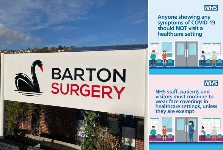 L: Barton Surgery (Nub News, Will Goddard). R: NHS posters