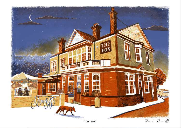 Find the market outside The Fox Inn on Green Lane, Hanwell. (Image: Haskett Prints)