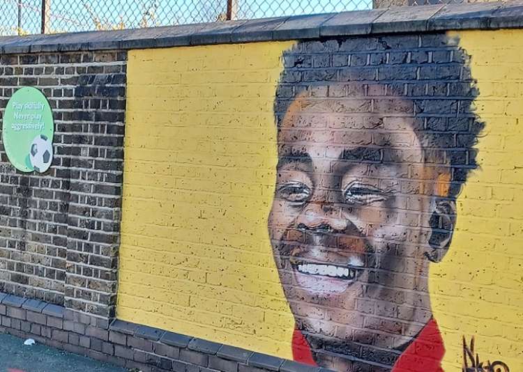 Mural painting at Edward Betham Primary School of Bukayo Saka. (Image: Ealing Council)