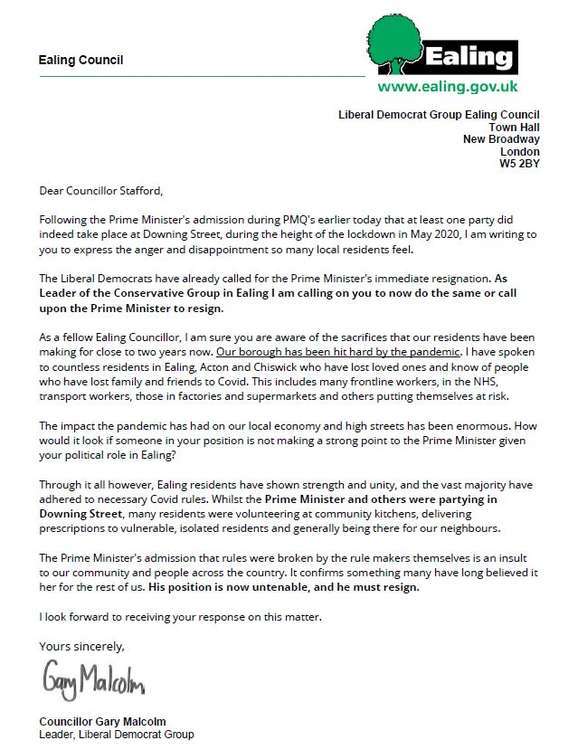 Open letter by Councillor Gary Malcolm to Tory Cllr Stafford.