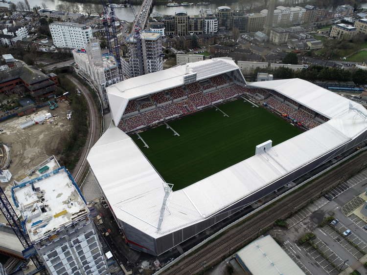 Trevor's incredible drone shots show the creation of Brentford Community Stadium from start to finish. (Image: Trevor Inns)