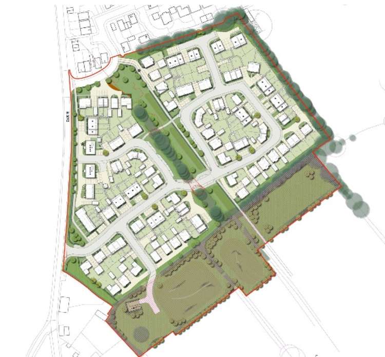 Proposed Layout Of 124 Homes On B3092 The Mount In Frome. CREDIT: Pegasus Planning Group. Free to use for all BBC wire partners.