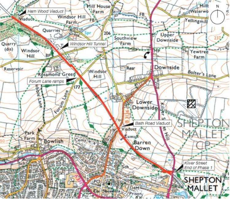 Route Of The Proposed Active Travel Route North Of Shepton Mallet. CREDIT: Greenways & Cycle Routes/ Ordnance Survey. Free to use for all BBC wire