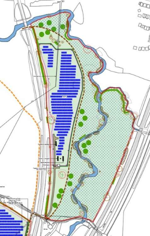 Plans Of The Eastern Section Of The Frome Solar Farm. CREDIT: NVB Landscape. Free to use for all BBC wire partners