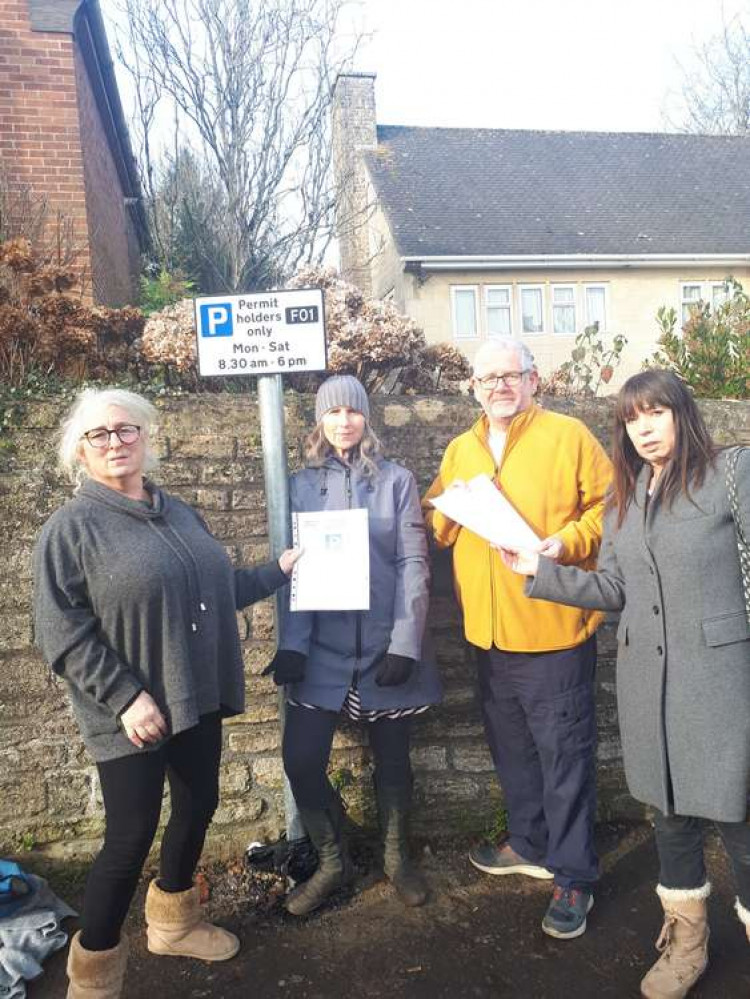 Petition organisers and Cllr Damon Hooton on Weymouth Road in Frome