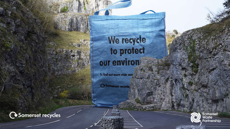 Big Blue Bag In Cheddar. CREDIT: Somerset Waste Partnership. Free to use for all BBC wire partners.