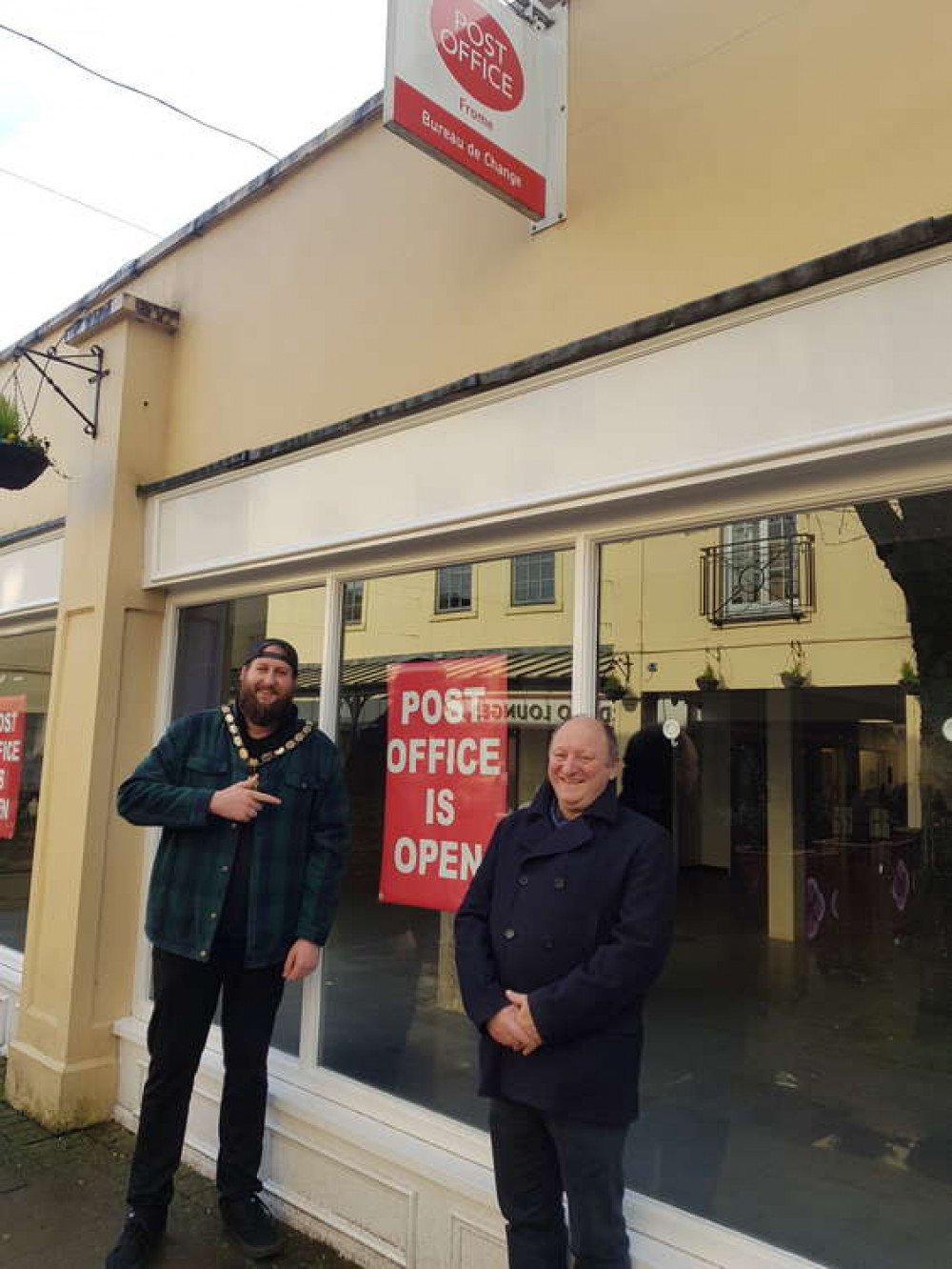 The Frome Mayor and local councillor  Cllr Mark Dorrington outside the Post Office