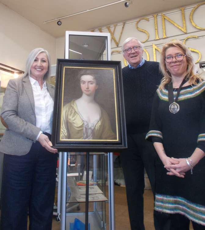 The museum is celebrating the women of Frome. Portrait restorer Rosaria Trivellini, Barry Edwards and Frome Deputy Mayor Sara Butler-Bartholomew at the unveiling of the restored portrait'