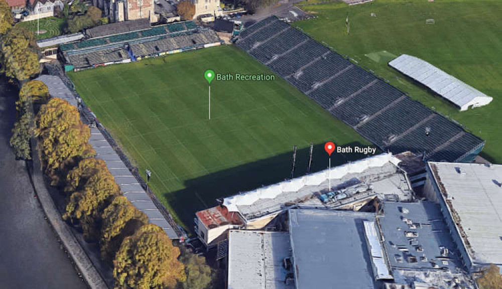 How Bath Rugby Club's stadium at the Rec looks now. Google. Permission for use by all partners.