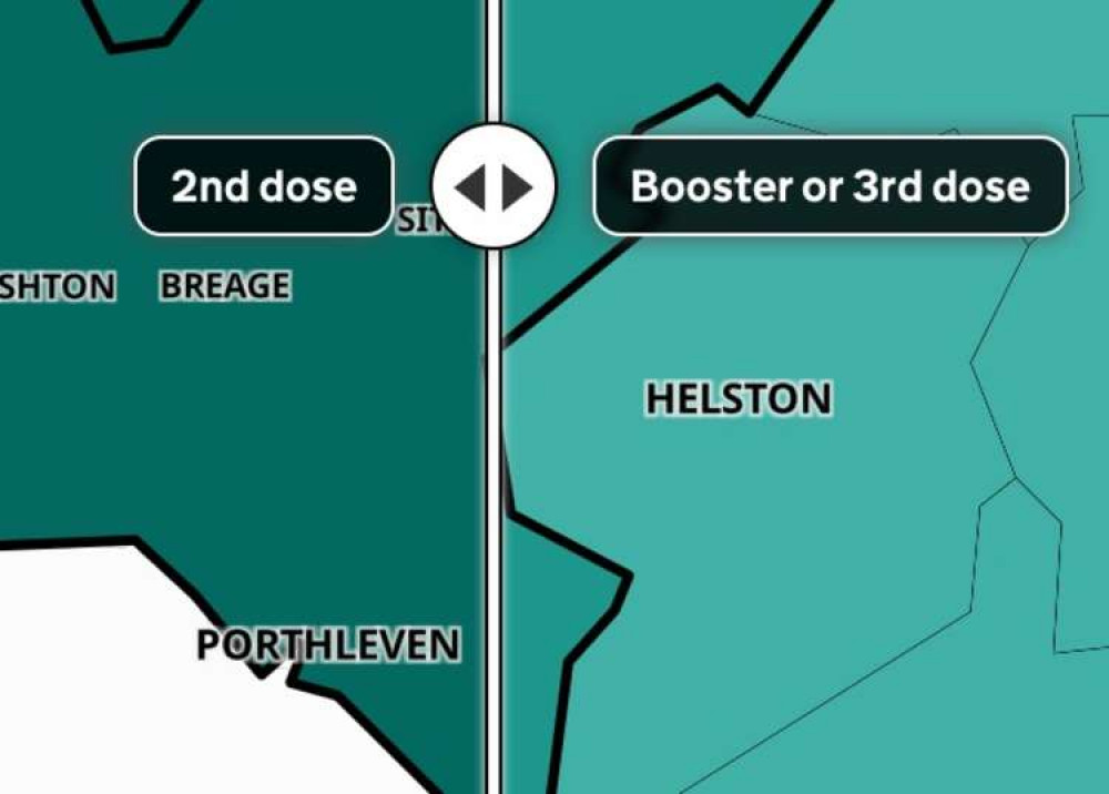 An interactive map shows the exact percentages of people with first and second jabs. Credit: Gov.uk.