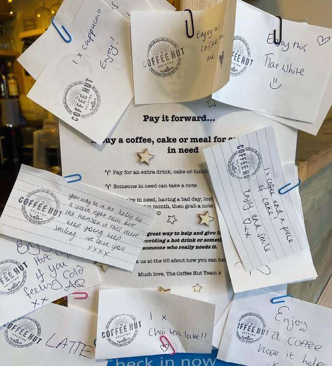 The Pay it Forward board at The Coffee Hut Helston. Credit: The Coffee Hut.