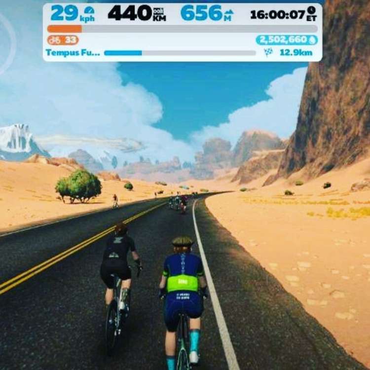 The end of a 16 hour ride through the night on Zwift.