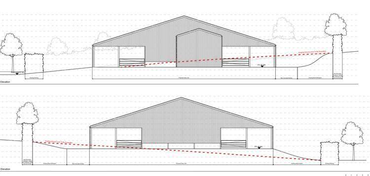 The proposed elevations of the new dairy building at Tregarrick Farm.