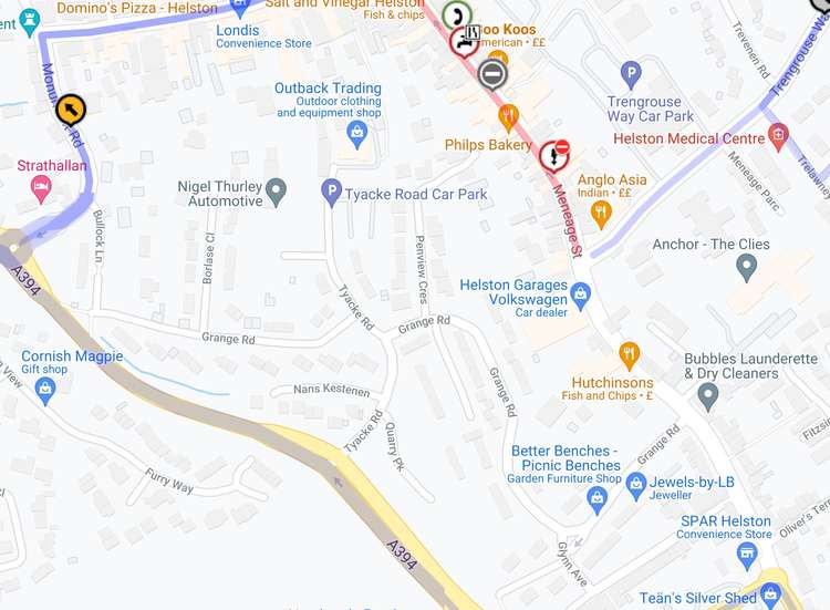 Cabling works mean there will be a closure on Meneage Street during February. Picture of the diversion.