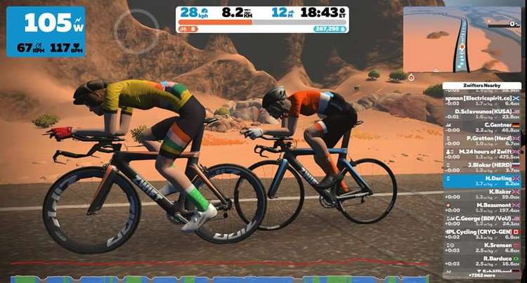 An image of Helen during the ride on Zwift.