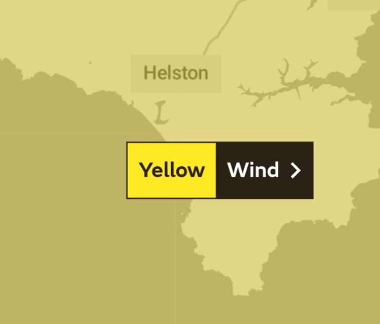 The Met Office has issued a yellow weather warning for Helston.