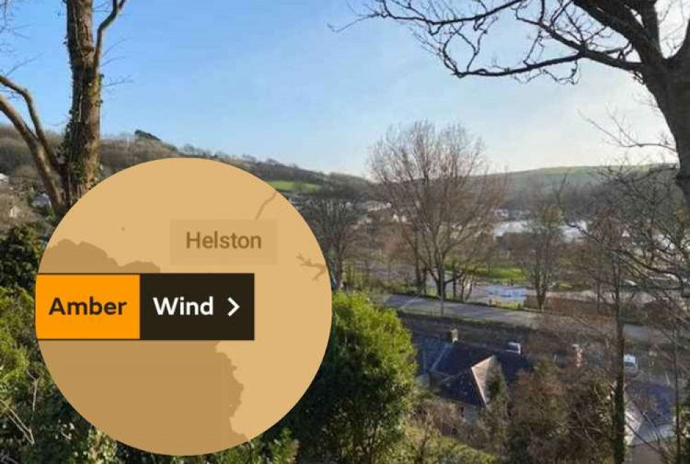 An amber weather alert has been issued for Helston and surrounding areas as Storm Eunice approaches.