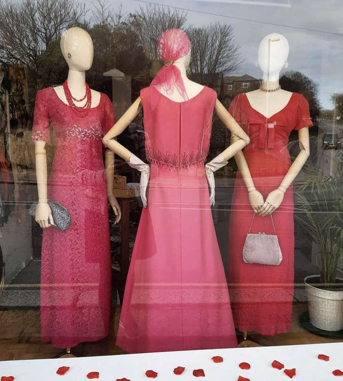 A Lady Eve Vintage valentines window display.