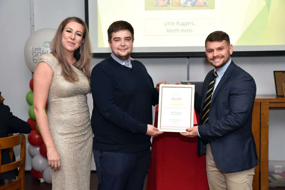 Hitchin businesses acclaimed at Little Ankle Biters prestigious awards evening. PICTURE: Little Ankle Biters Herts acclaimed owner Penny Joyner-Platt alongside Best Childrens Sports Club in Hertfordshire winners Little Ruggers owner Matthew Marsden. CREDI