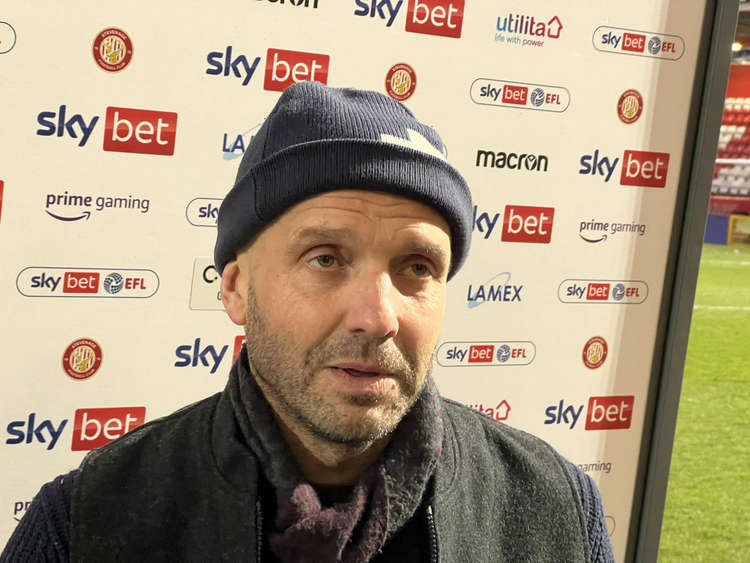 Stevenage boss Paul Tisdale after convincing 3-0 victory over Harrogate: We've got players to be top half team. PICTURE: Paul Tisdale speaking to Nub News after the match. CREDIT: @laythy29